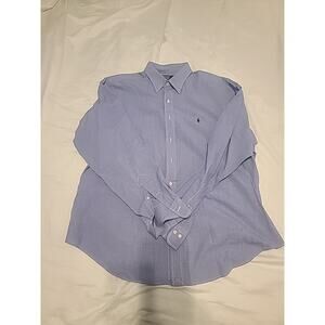 Polo by Ralph Lauren Andrew 100% Cotton 17 36/37 Blue Pincheck Plaid